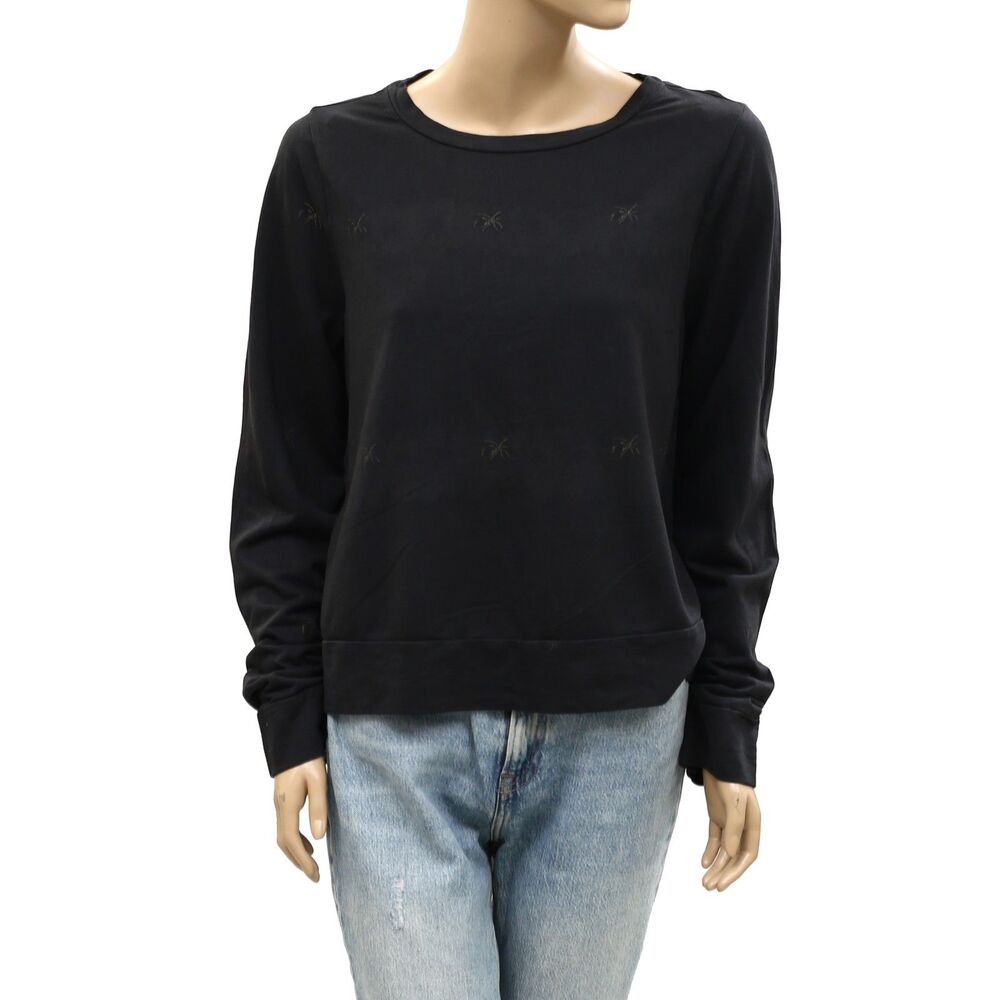 Lilly Pulitzer Long Sleeves Pullover Sweatshirt Top Cozy Cotton Black L 288150